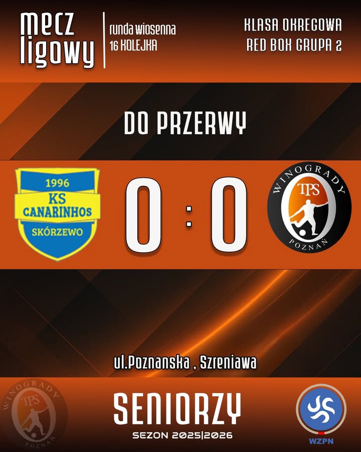 🟧Do przerwy w spotkaniu 16 kolejki Klasy Okręgowej remisujemy z drużyną Canarinh