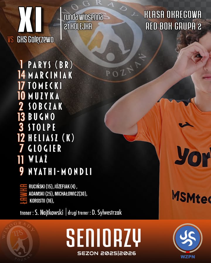 🟧Przed nami kolejny mecz rundy wiosennej ⬛️Już za chwilę seniorzy TPS Winogrady 