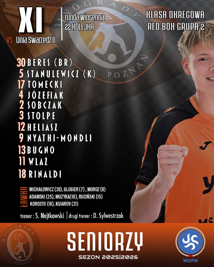 🟧Przed nami kolejny mecz rundy wiosennej ⬛️Już za chwilę seniorzy TPS Winogrady 