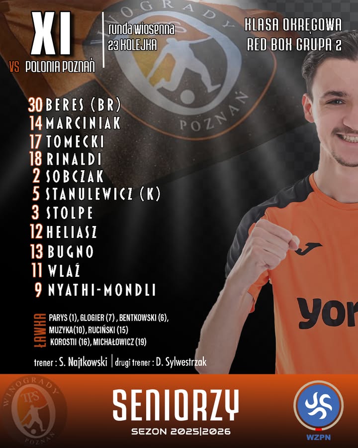 🟧Przed nami kolejny mecz rundy wiosennej ⬛️Już za chwilę seniorzy TPS Winogrady 