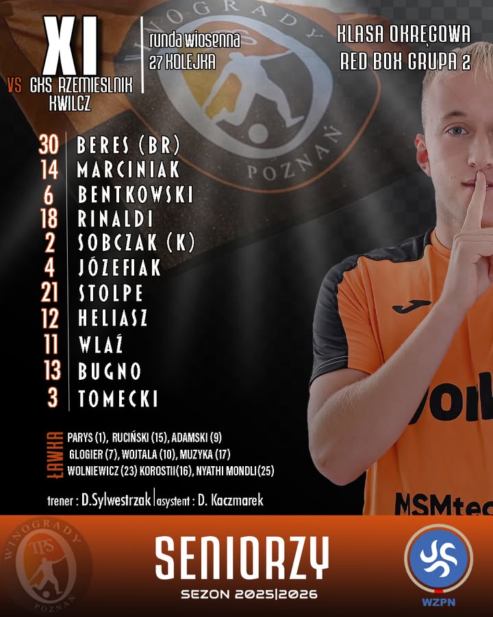 🟧Przed nami kolejny mecz rundy wiosennej ⬛️Już za chwilę seniorzy TPS Winogrady 
