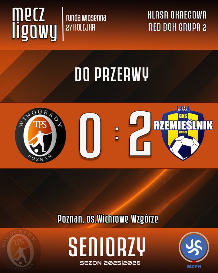 🟧Przerwa w spotkaniu TPS Winogrady 🆚 GKS Rzemieślnik Kwilcz.