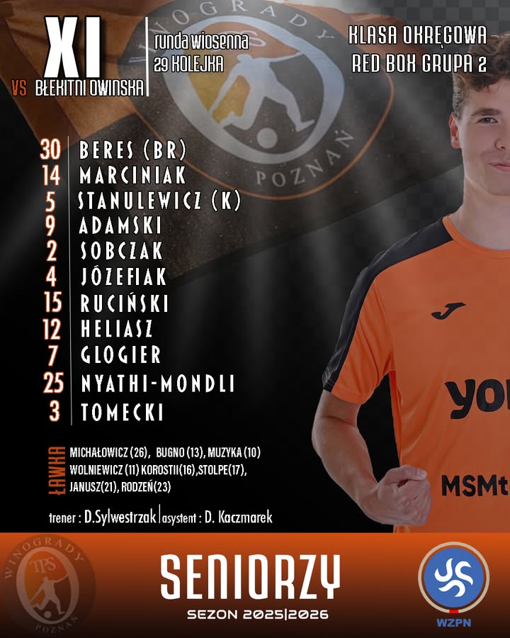 🟧Przed nami kolejny mecz rundy wiosennej ⬛️Już za chwilę seniorzy TPS Winogrady 